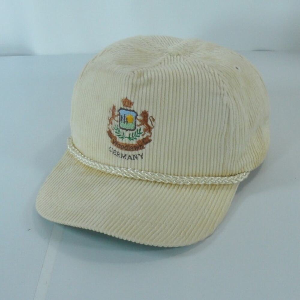 VTG Woodlawn Golf Course Germany Corduroy Rope Leather Strapback Cap Hat Beige